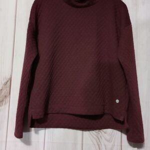 Apana Womens Quilted Mock Neck Pullover Top‎ Burgundy Long Sleeve Size M